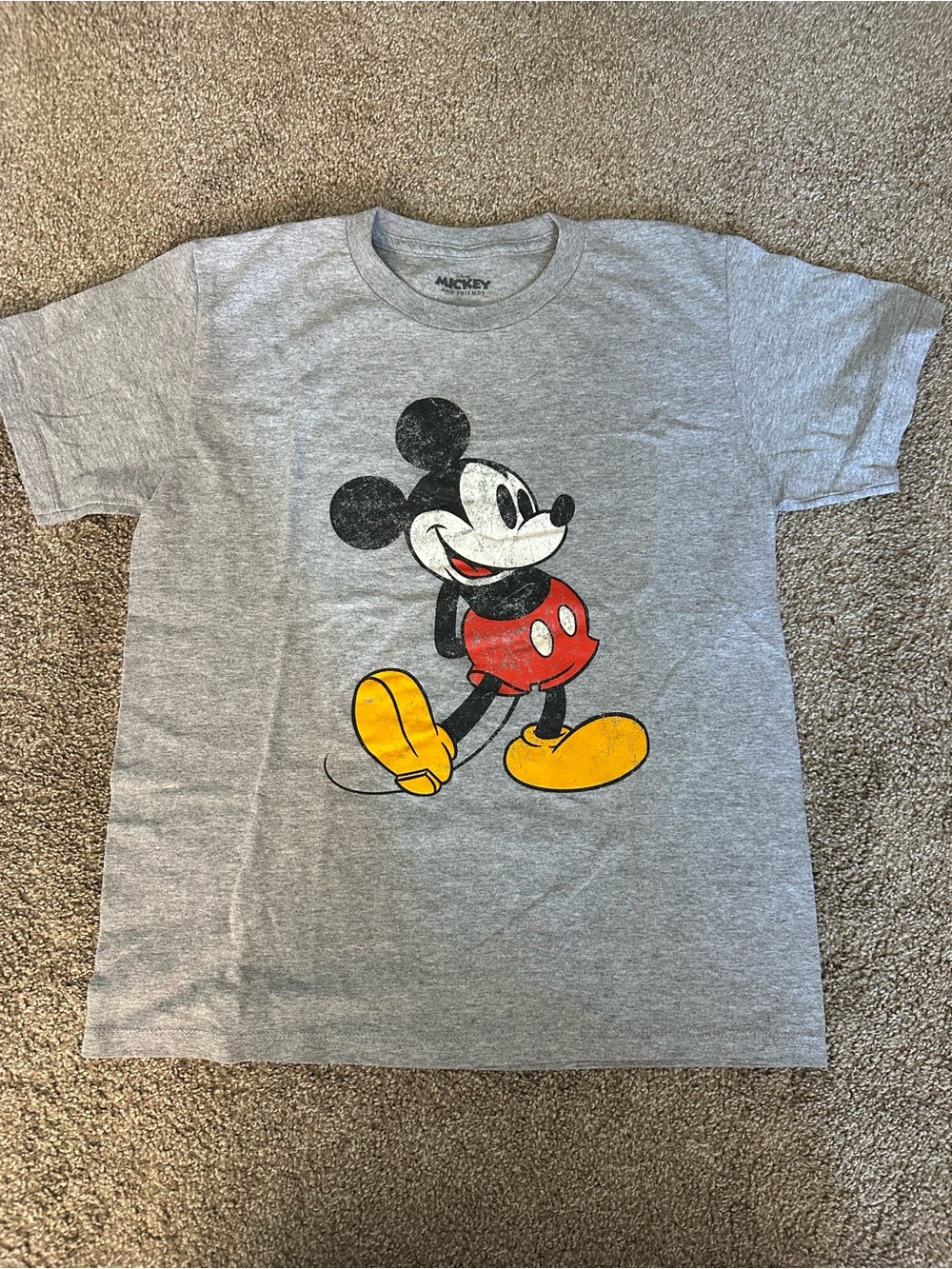 Disney Gray Kids T‑Shirt with Mickey Mouse Red & Yellow Graphic